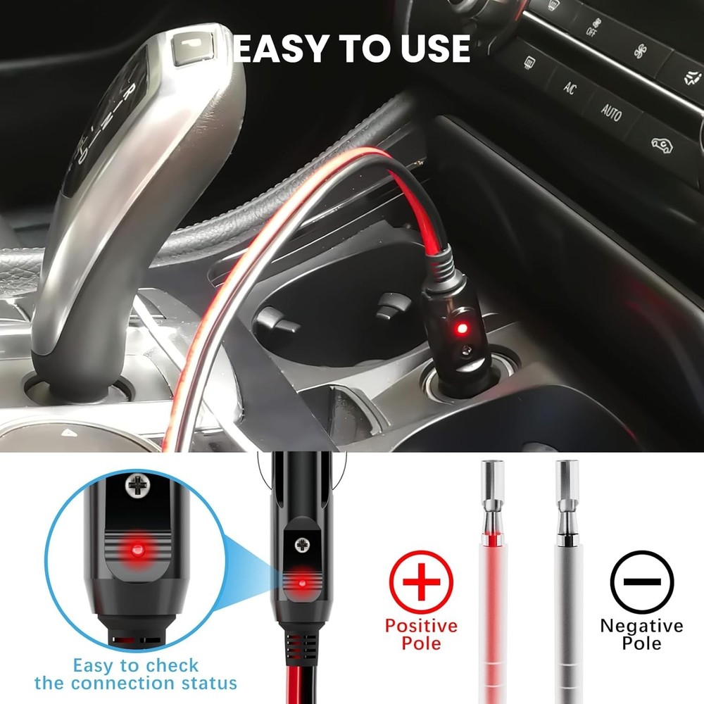 Reliable 12V Cigarette Lighter Plug with Fuse, Indicator & 1FT Cable - 2 Count