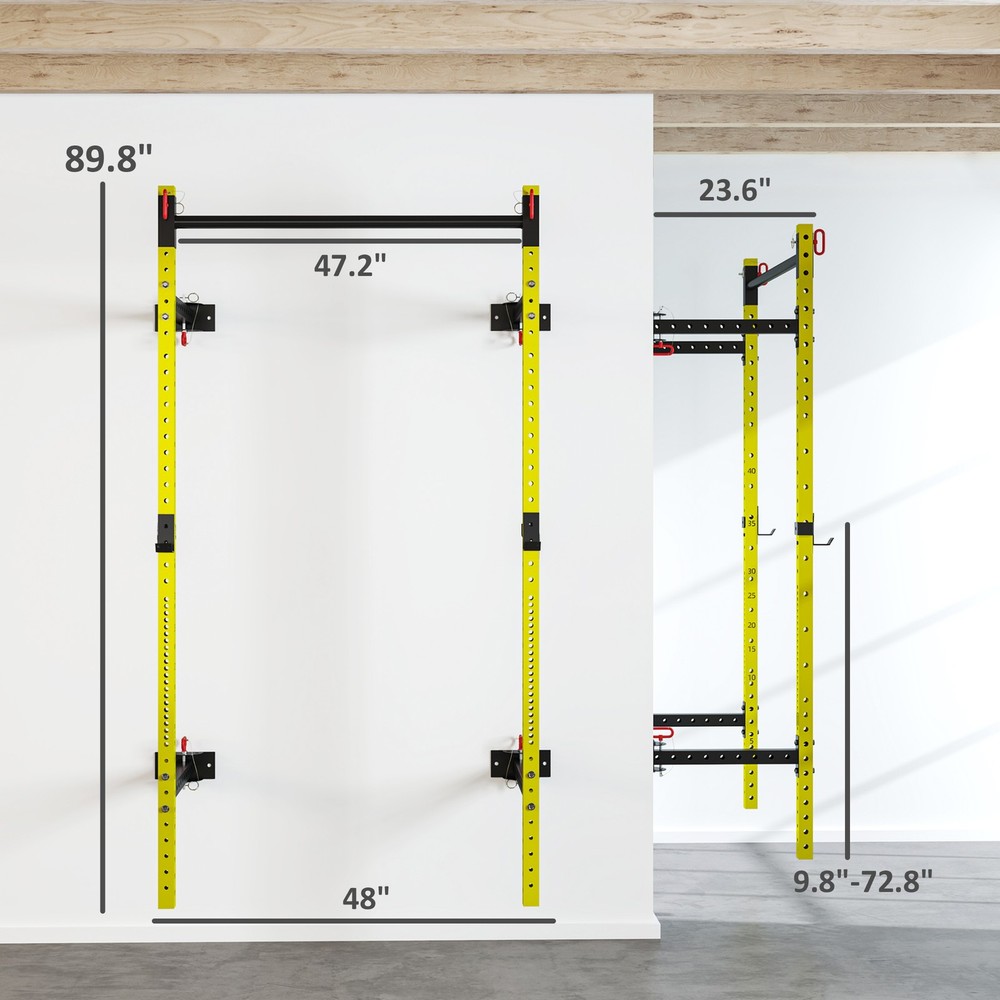 Folding Squat Rack with Pull Up Bar Wall Mounted and Adjustable Power Rack