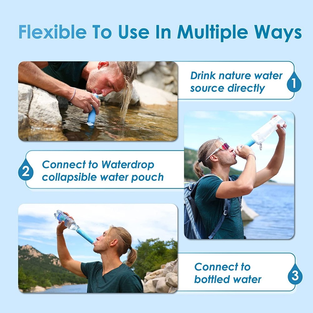 Waterdrop Gravity Water Filter Straw, Camping Water Filtration System, Blue