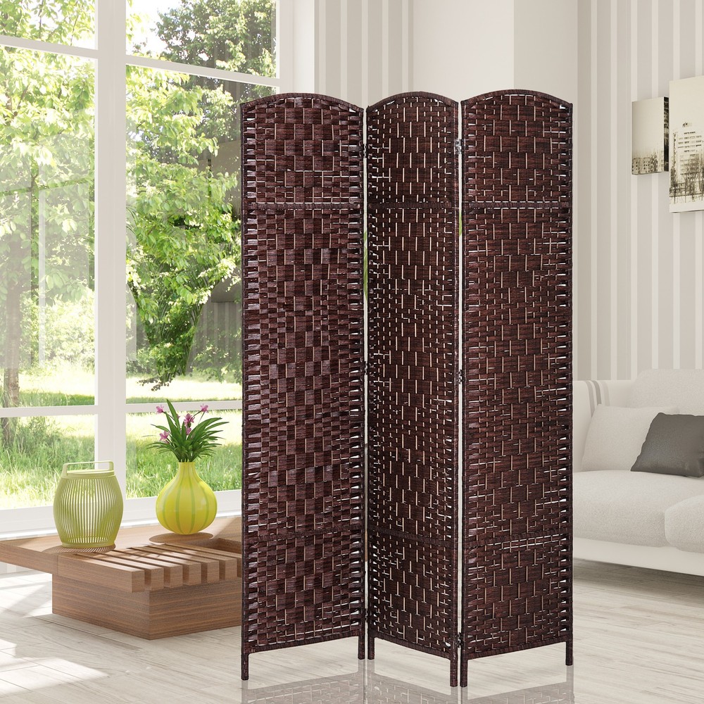 HOMCOM 3 Wicker Weave Panel Room Divider Privacy Folding Screen Diamond Decor
