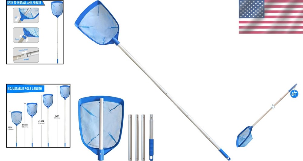 Pool Skimmer Net w/ Telescopic Pole - Fine Mesh Leaf Debris Removal Tool