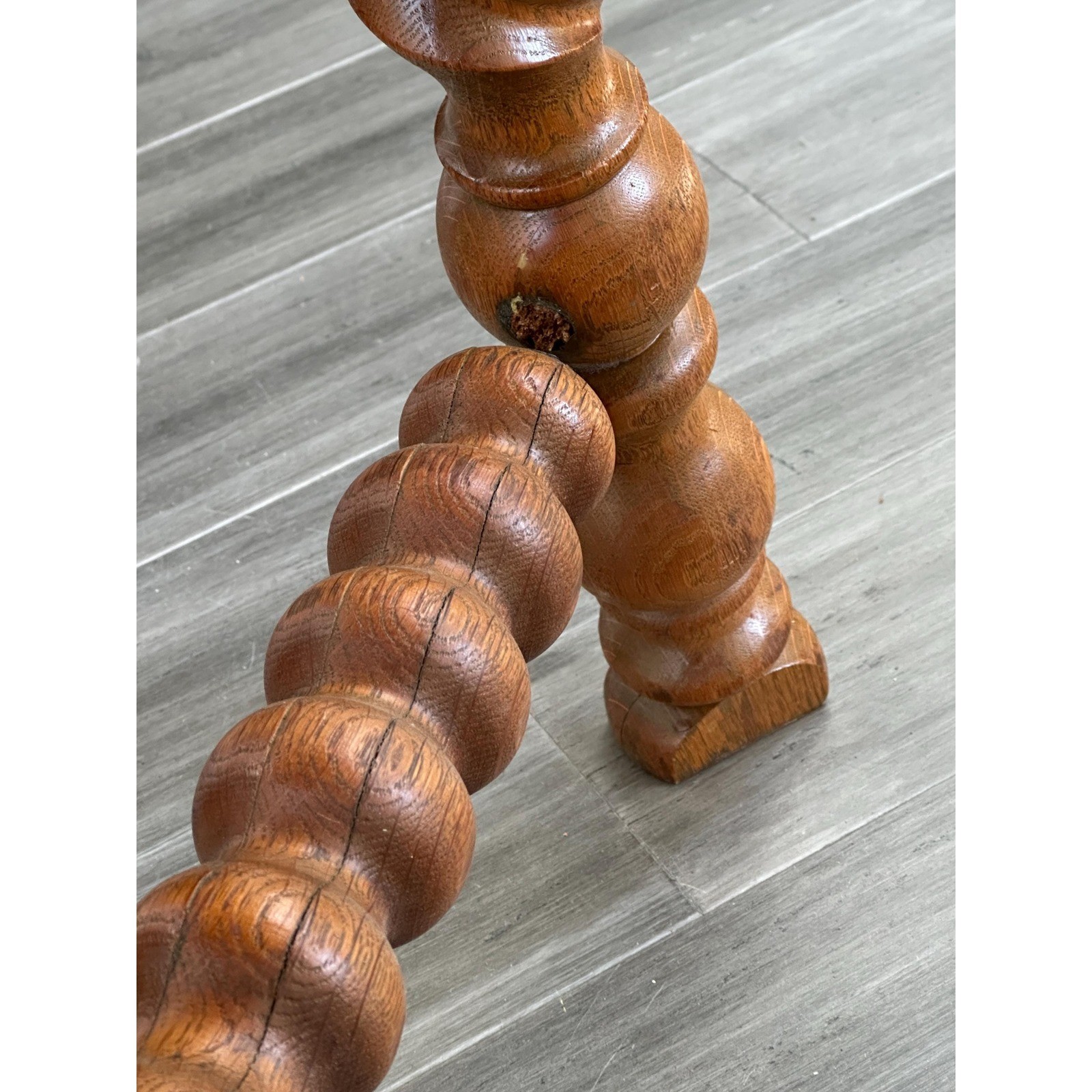 Vtg Oak Barley Twist Table Jacobean Revival Square End Table 29"x29" Solid Oak