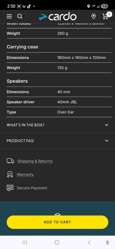 Cardo Bluetooth Packtalk Edgphones