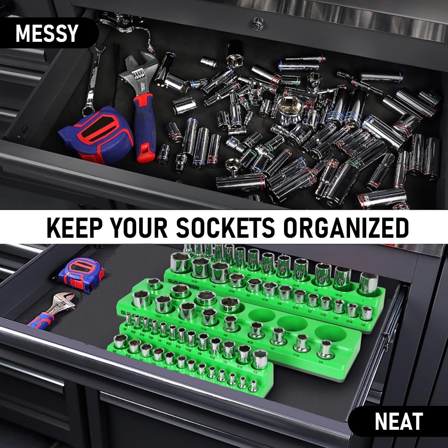 8PCS Magnetic Socket Organizer Set, Magnetic Socket Holder, 1/4", 3/8", 1/2" ...