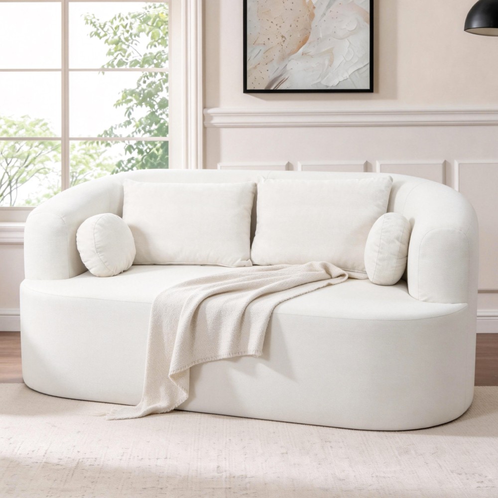 Beige Chenille Loveseat Sofa for Small Spaces, No Tools Assembly