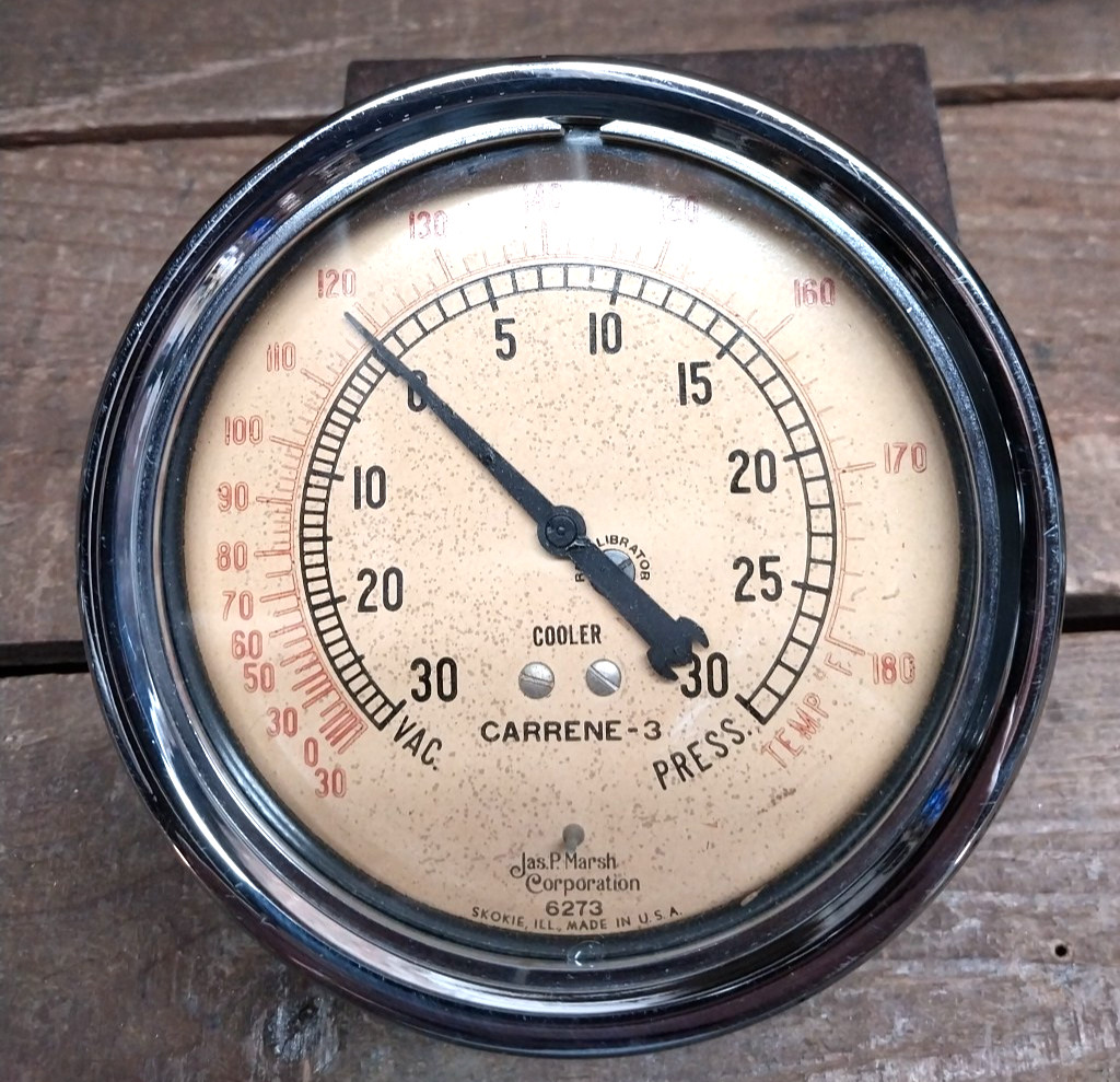 Vintage Jas. P. Marsh & Co Vac Pressure Temperature Gauge 6273 Carrene-3