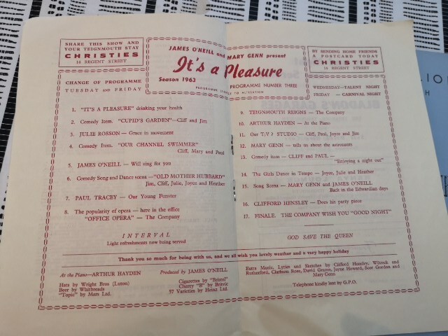 DEN PAVILION TEIGNMOUTH programmes X 3 1962/3/4