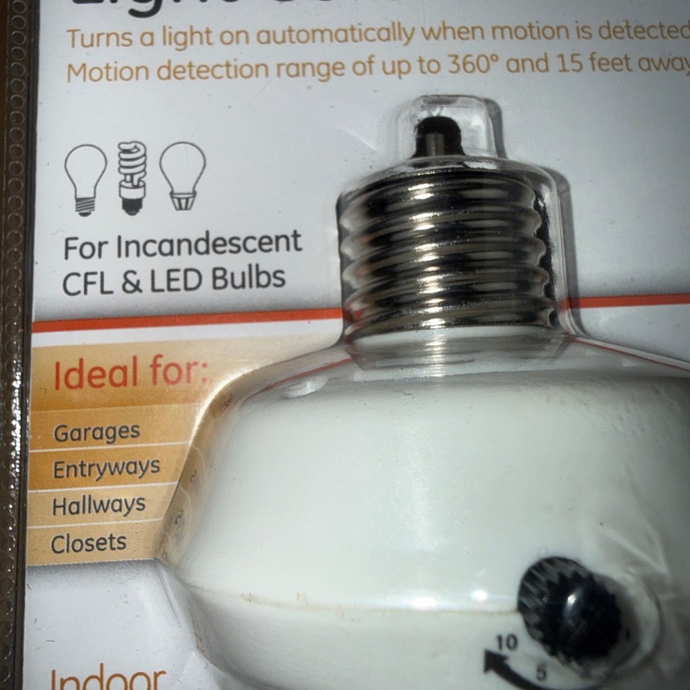 GE Automatic Motion Sensing Light Control Adapter 360 Degree 15 Foot Range Ied
