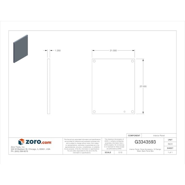 Wiegmann Np3024 Interior Panel, 12 Gangs, Steel, Back Panel Box Type