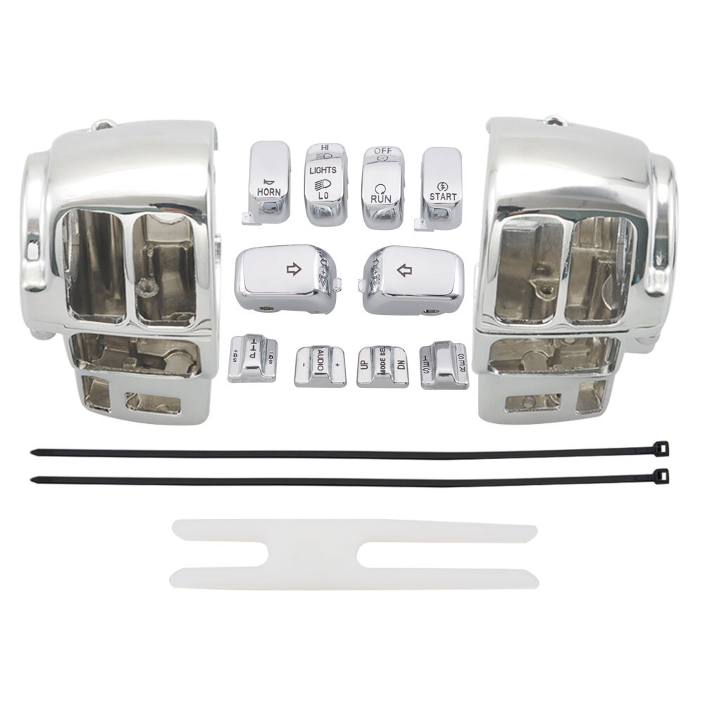 Chrome Switch Housing Covers with 10pcs Button Caps for Harley Touring 1996-2013