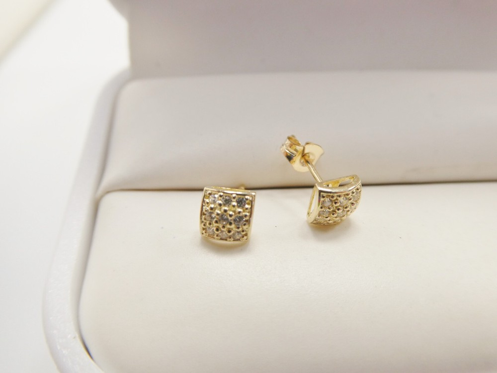10K REAL SOLID YELLOW GOLD SQUARE PUSH POST EARRINGS