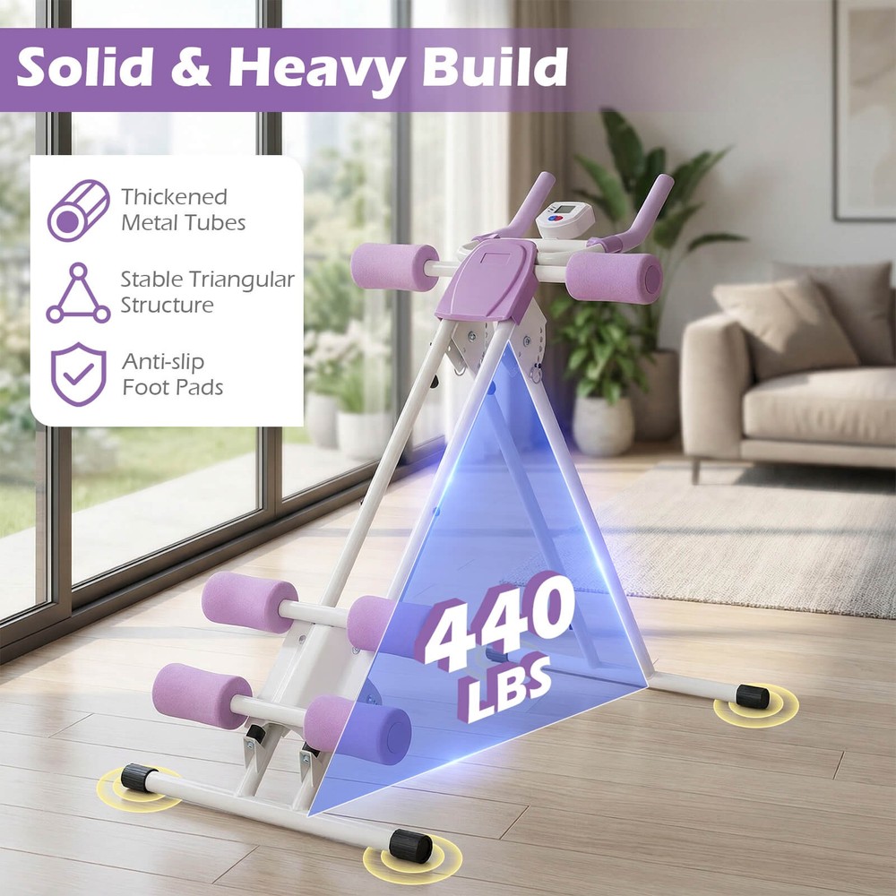 Folding Ab Machine, Adjustable Ab Trainer w/6 Inclined Angles & LCD Display