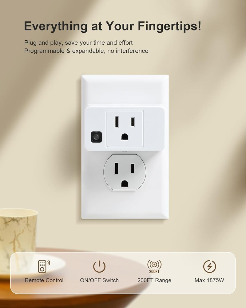 3 Pack Remote Control Outlet with 200FT Range, 15A High-Power Switch