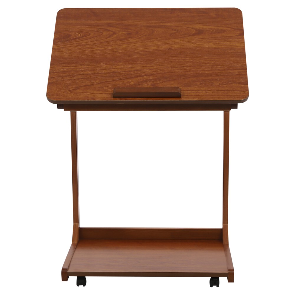 2 Tier C Shaped Table With 4 Wheels Couch Table End Table For Drink & Snack US