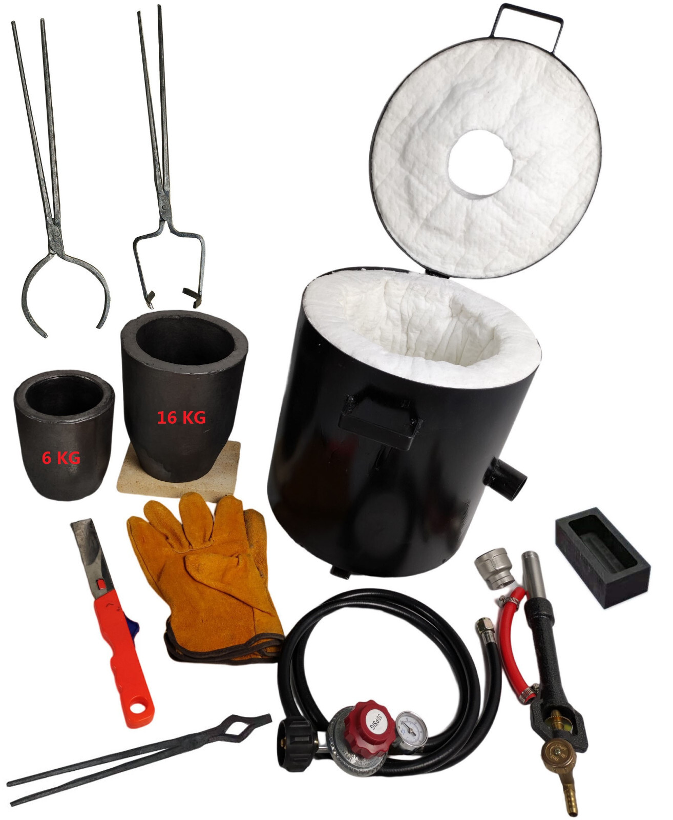 16 KG Gas Metal Melting Furnace Propane Forge Single Burner Copper 2 Crucibles