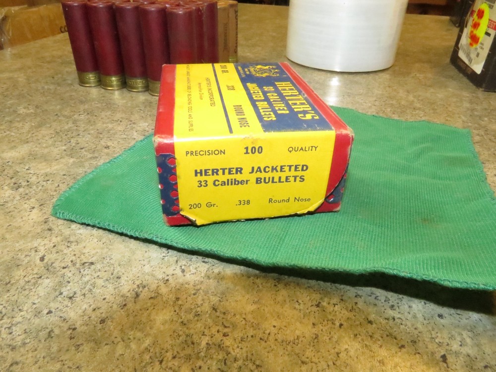 Vintage Herters 33 Caliber Jacketed Bullets, Empty Box