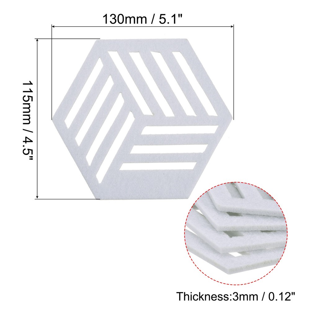 Felt Coasters, 4pcs Hexagonalagon Mat Tampons Coaster, White