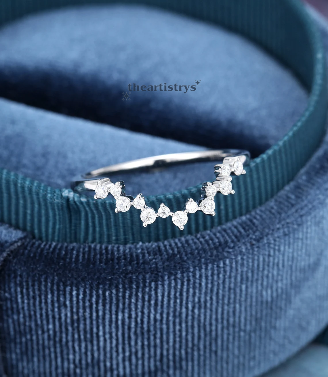 0.50 Carat Round Cut Simulated Diamond Curved Wedding Band Solid 14K White Gold