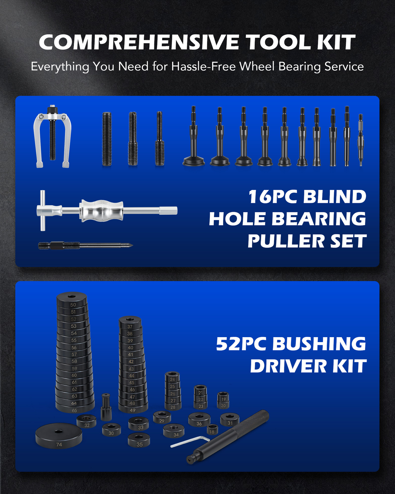 OMT 2 in 1 Inner Bearing Puller & Bushing Driver Kit Axle Bearing Race Seal Tool