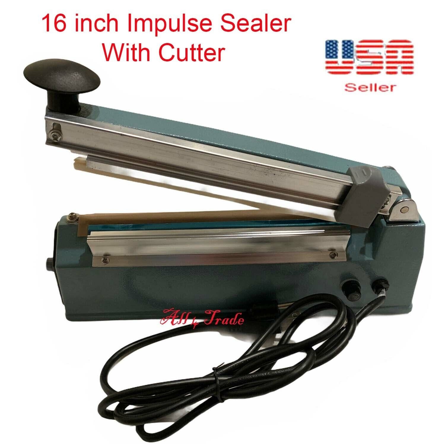 16 inch Impulse Seal Machine Wrap with Cutter, Heat Poly Bag Hand Sealer 16"