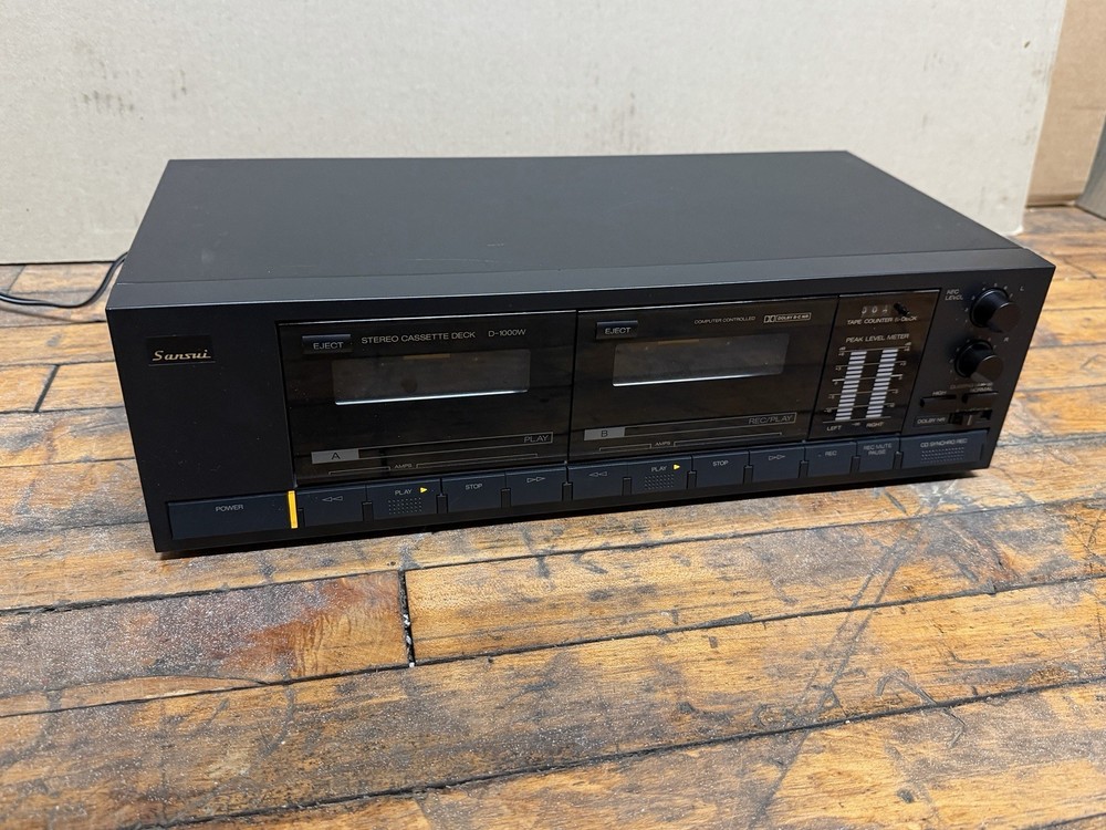 Sansui D-1000W Dual Cassette Deck Stereo Tape Player Recorder Tested