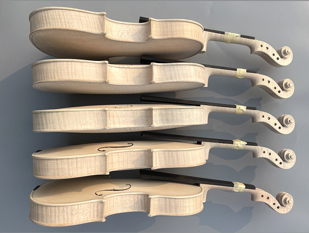 White Violin Flame Maple Violin 4/4 Full Size Back side Handmade Unfinished New