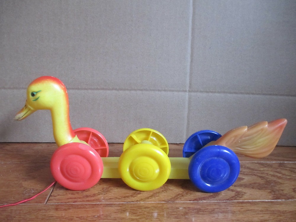 Unique Antique Vintage Soft & Hard Plastic Duck Pull Toy