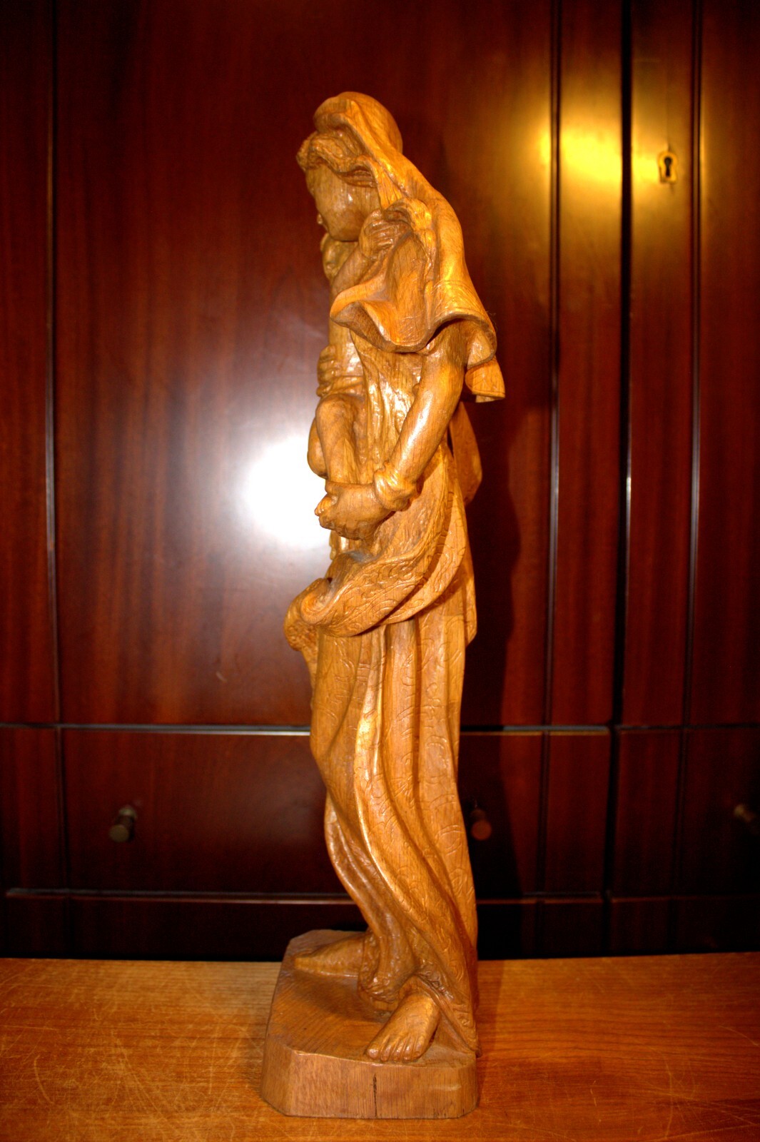 ANTIQUE 20" HAND CARVED WOOD CATHOLIC VIRGIN MARY OUR LADY JESUS STATUE FIGURE