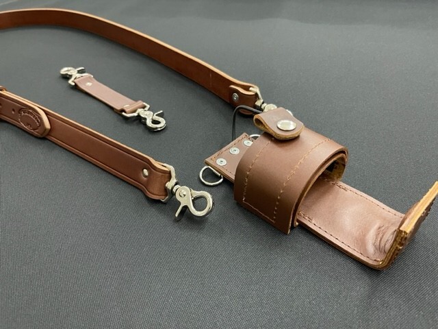 1.5" Wide Firefighter Leather Radio Strap Combo Set - Brown XL Length