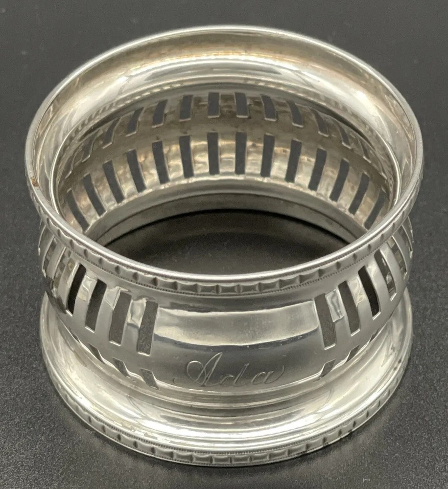 Pierced Sterling Silver Napkin Ring Name Engraved “Ada” Webster