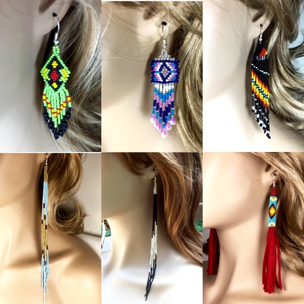 Native Style Handmade Long beaded Drop/Dangle chandelier big Hook Earrings