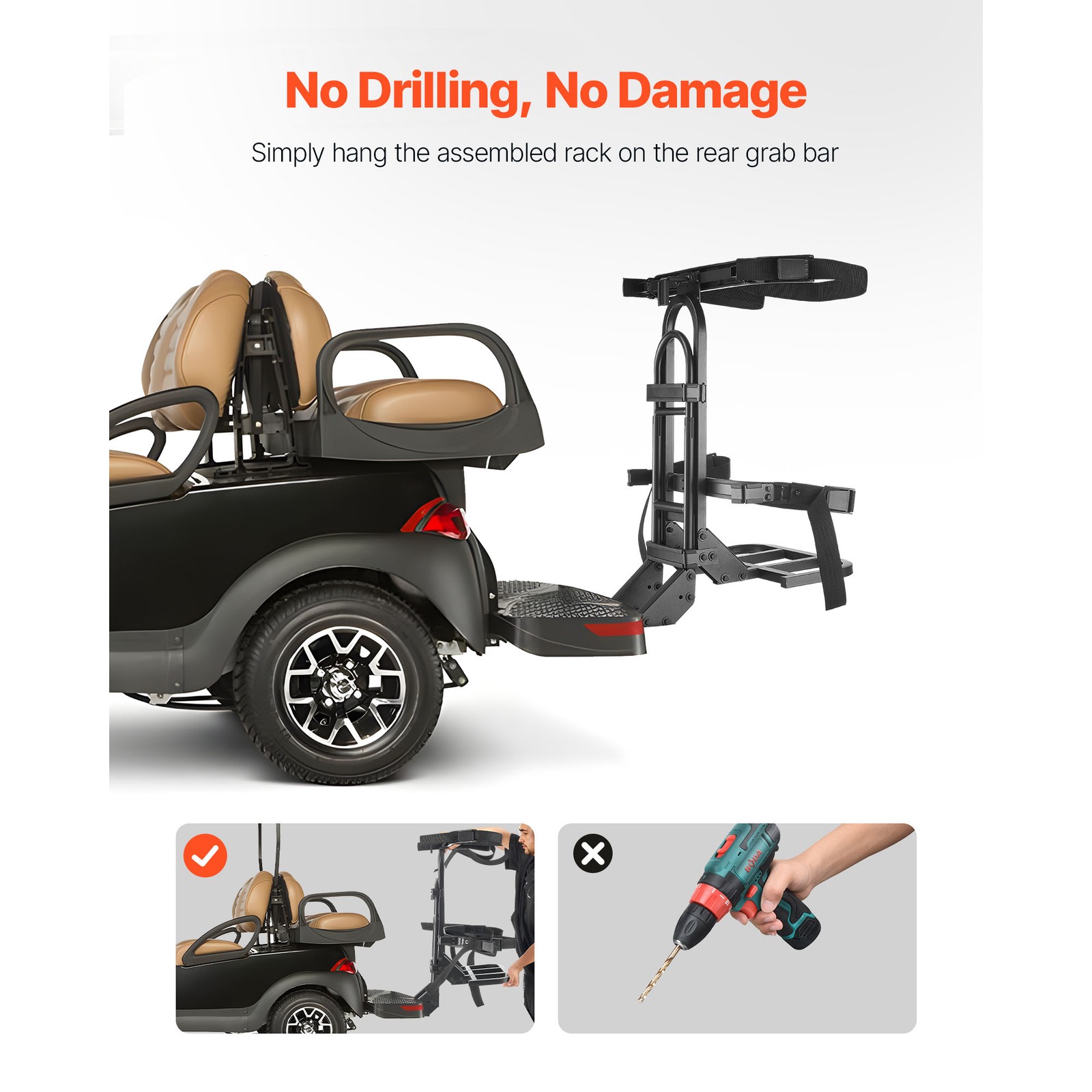 Universal Rear Seat Golf Bag Holder Attachment Rack For Club Car E-Z-Go Yamaha