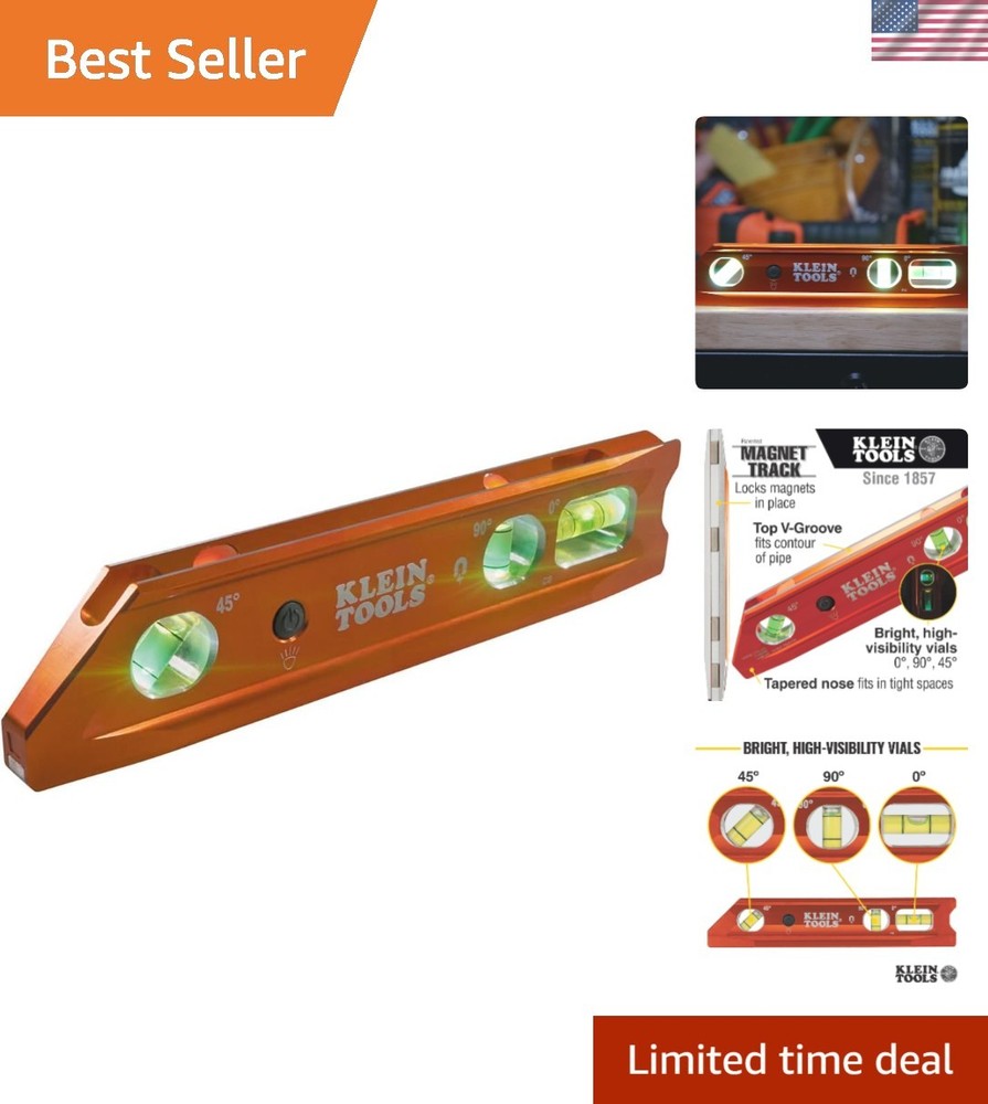 Klein Tools 935RBLT 9" Lighted Torpedo Level - Precision with Secure Magnet
