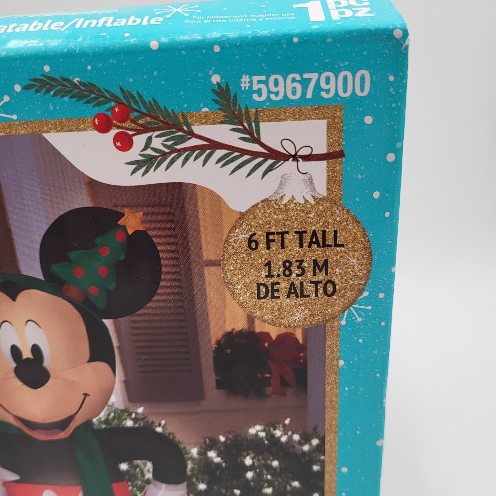 Gemmy Disney Mickey Mouse with Stocking Airblown Inflatable 6 Ft Tall Lights Up