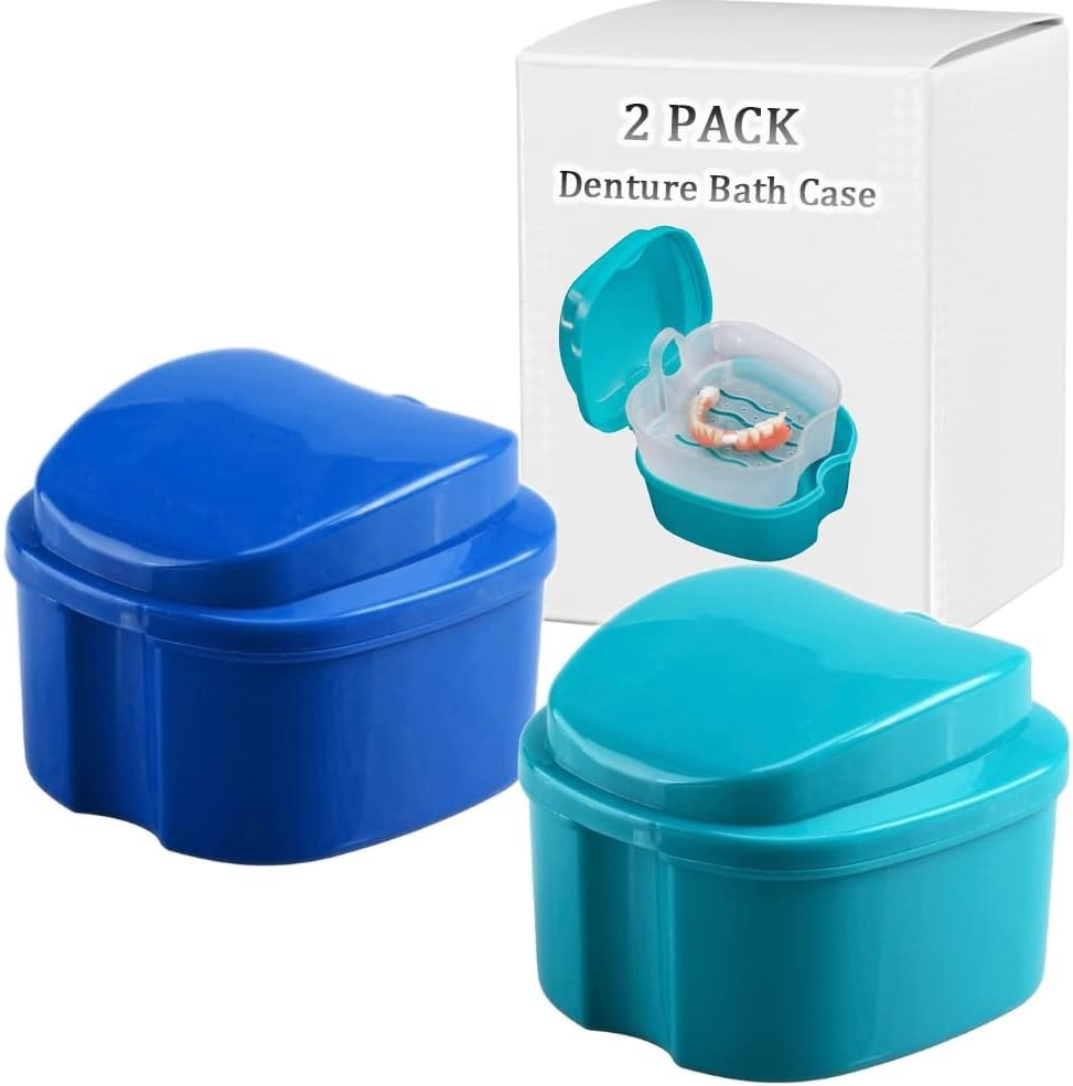 Denture Bath Box Cup, plete Clean Care for Dentures, Clear Braces,