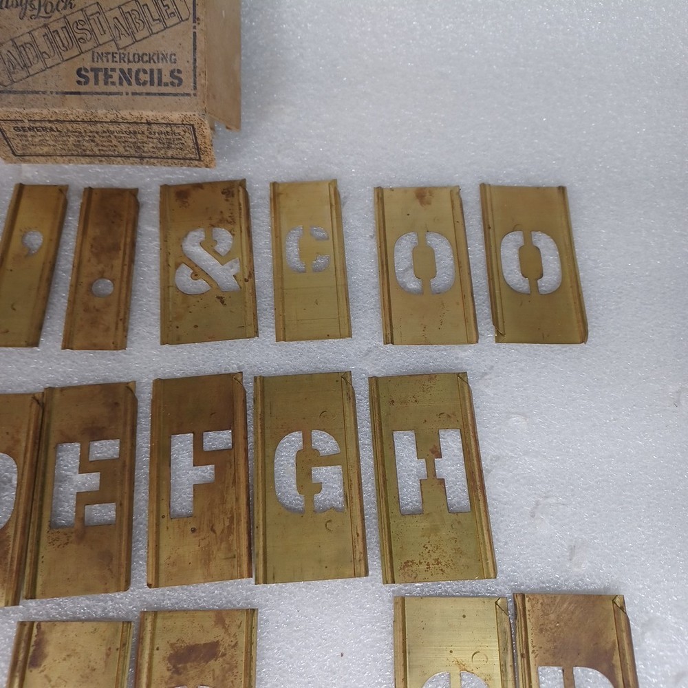General Adjustable Interlocking Brass Stencils 1” INCOMPLETE W Box