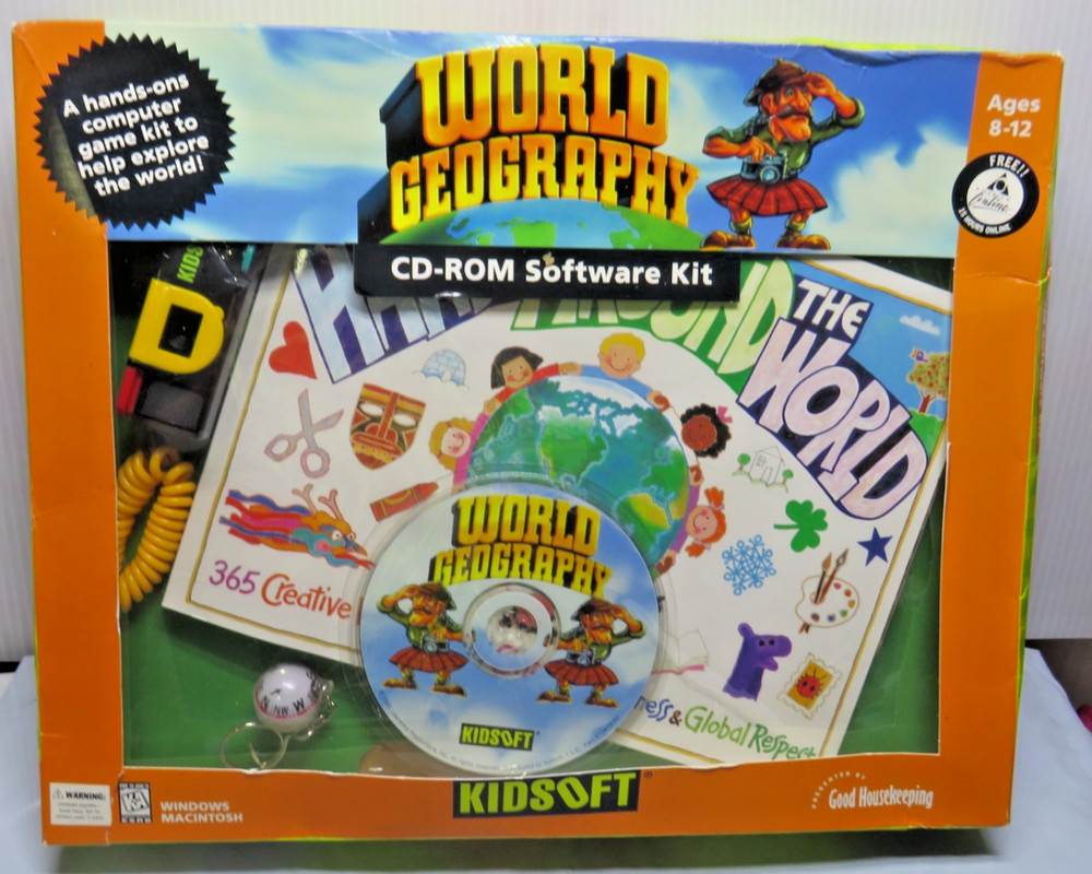 World Geography PC CD Rom Software kit Map Skills Mac Win Camera compass handson