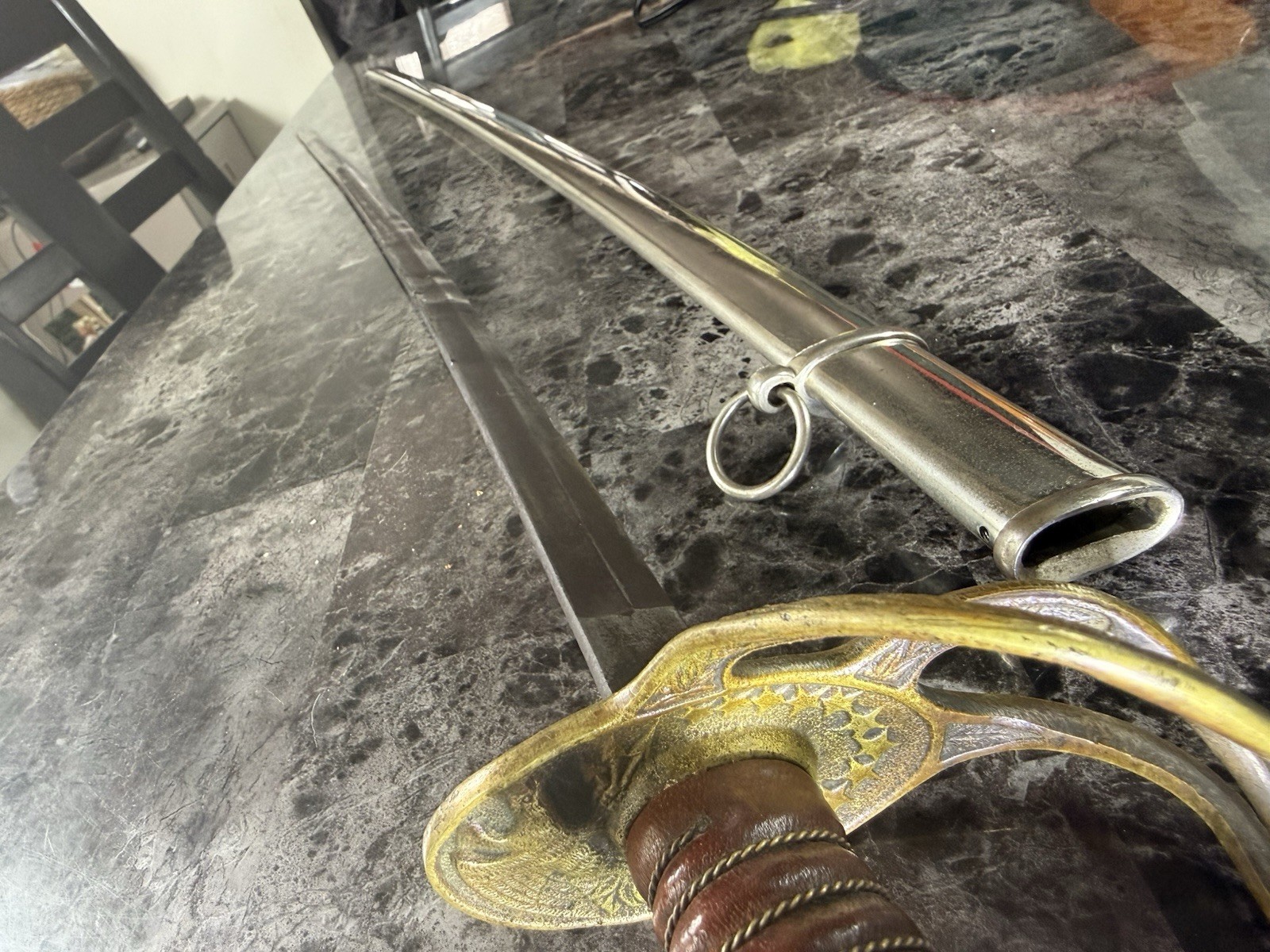 Model 1872 Springfield US Officer Sword Brass Guard with Nickel Scabbard