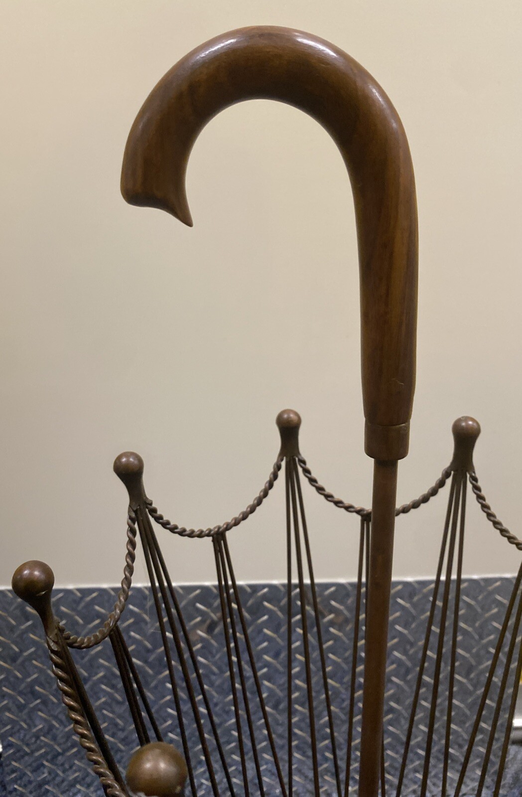 MCM Umbrella Shaped Stand Canes Umbrellas Copper Wire Wood handle 32” X 11.5”