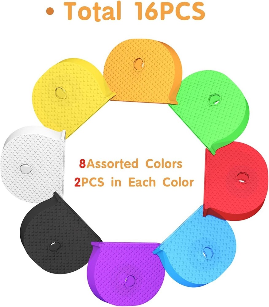 16 pcs Key Cap Covers Color Identifiers Standard Flat House Keys Coding System