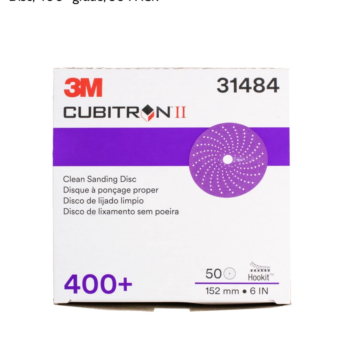 Cubitron II Hookit Clean Sanding Abrasive Disc, 6", 400+ grade, 50 Discs/Cart...