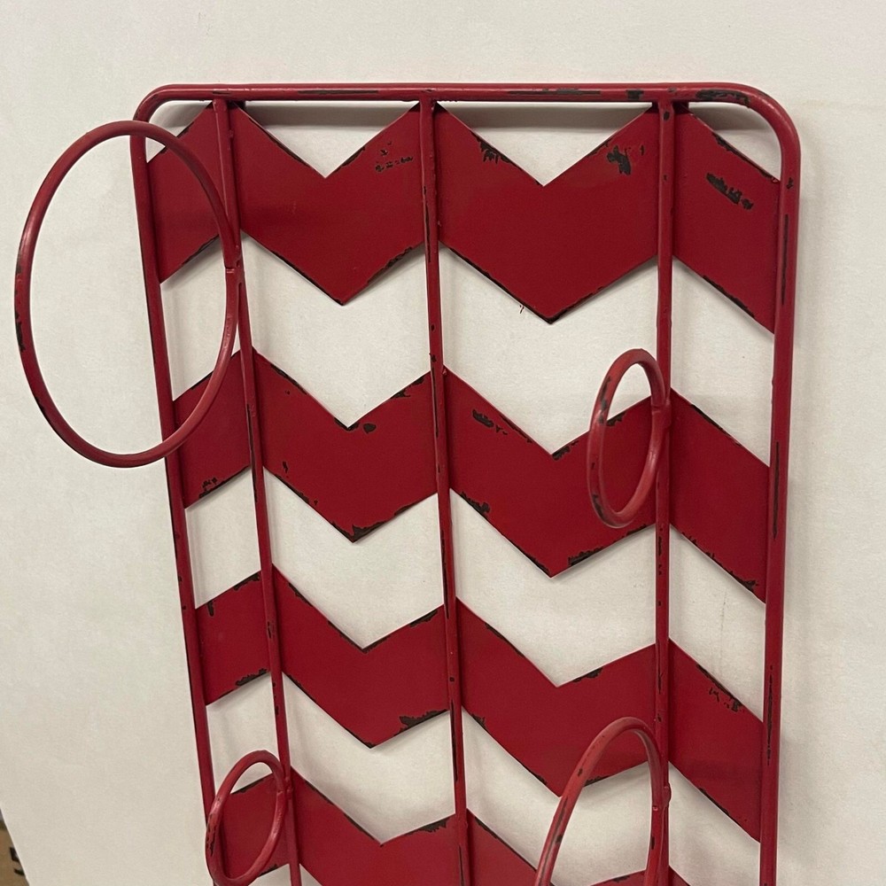 Rustic Metal Wine Kitchen Organizer Stylish Storage Solution, 22.5x9”,Red