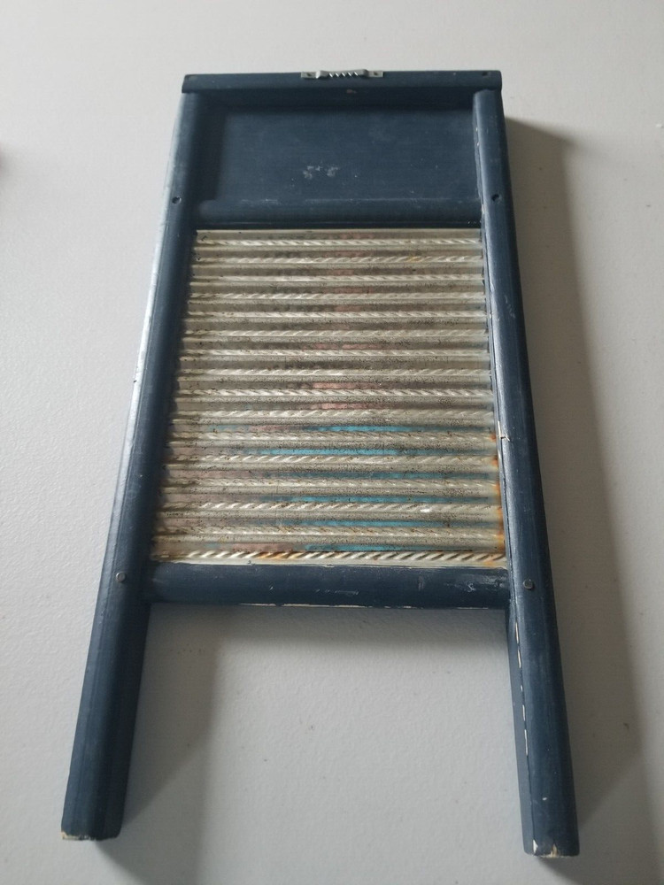 DECORATIVE SMALL WOOD DOUBLE SIDED WASHBOARD HAND PAINTED INSERT