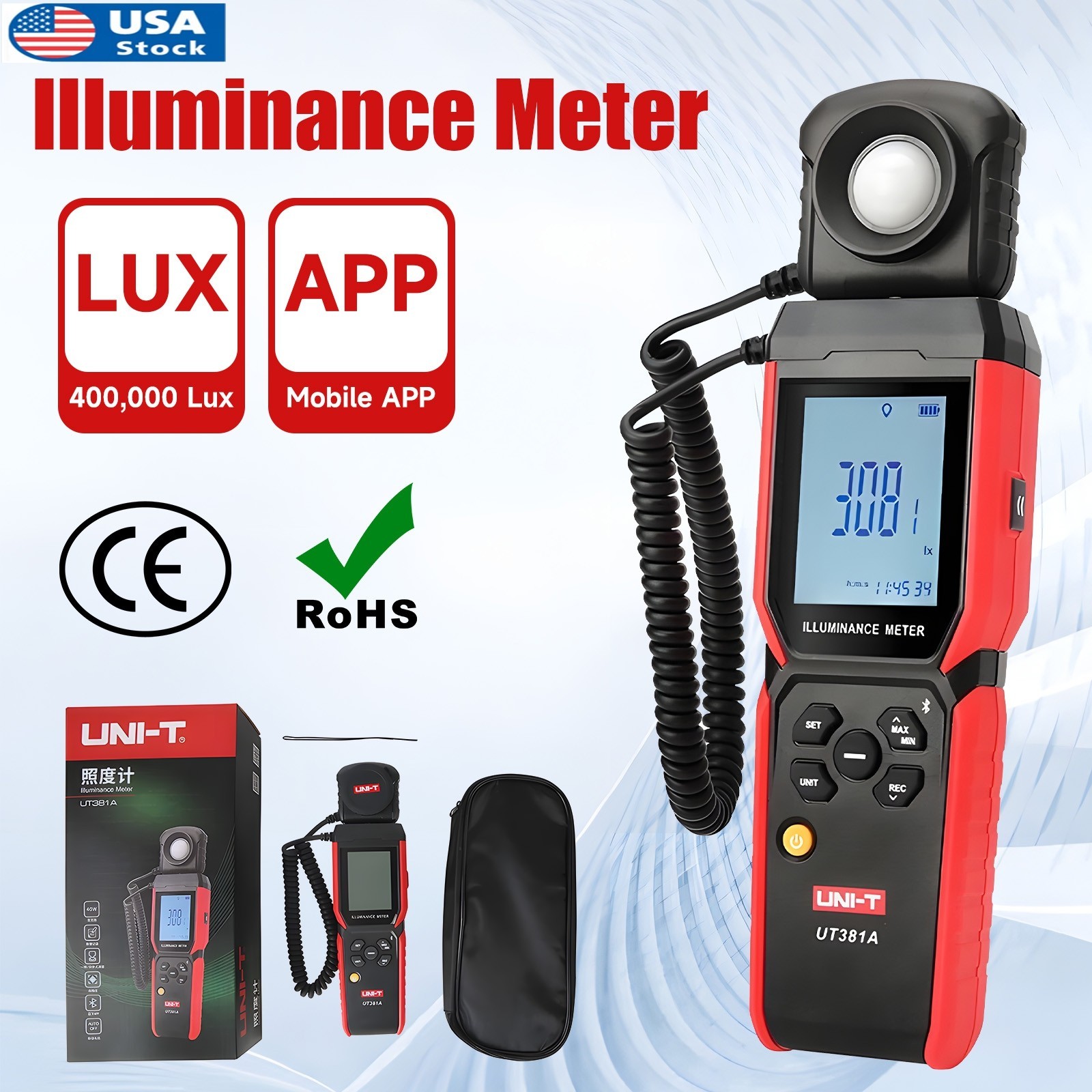 UNI-T Illuminometer Digital Light Illuminance Meter 400K Lx Bluetooth CCF UT381A