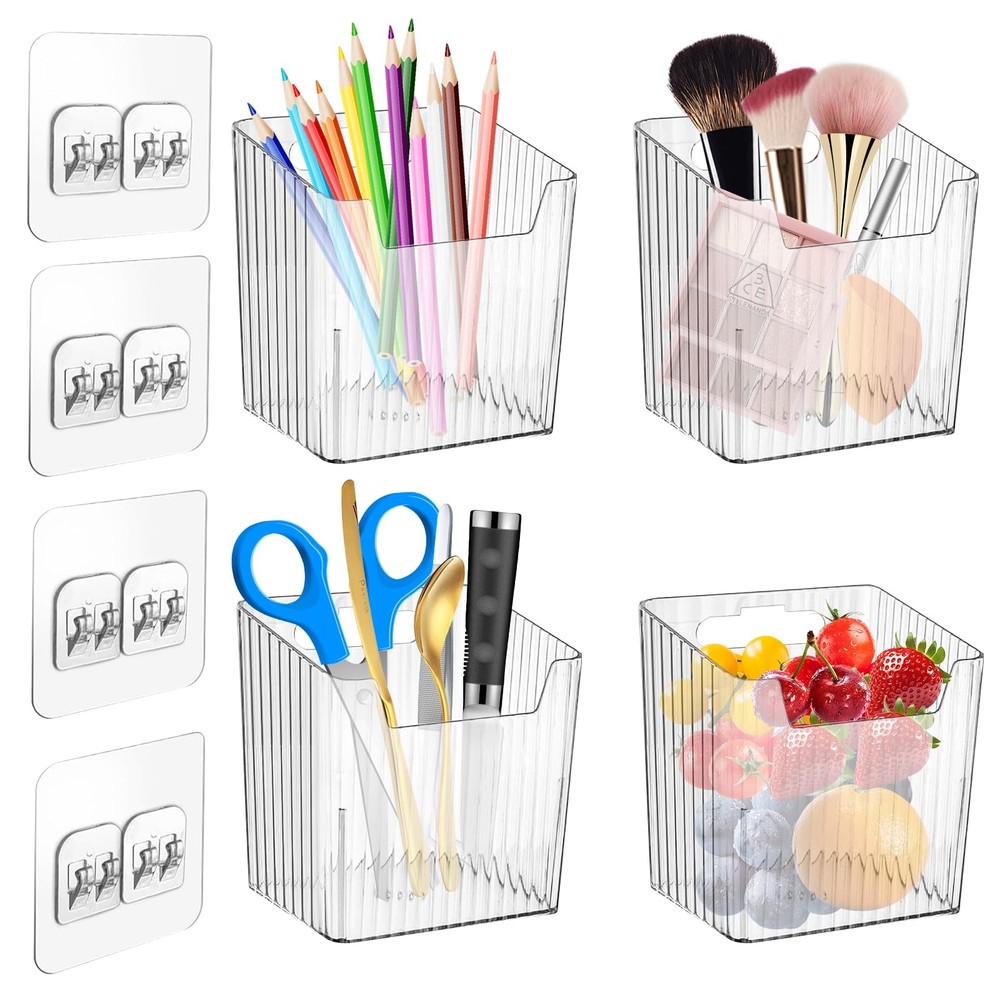 4 Pack Clear Adhesive Wall Mount Organizers, Stackable Standard,