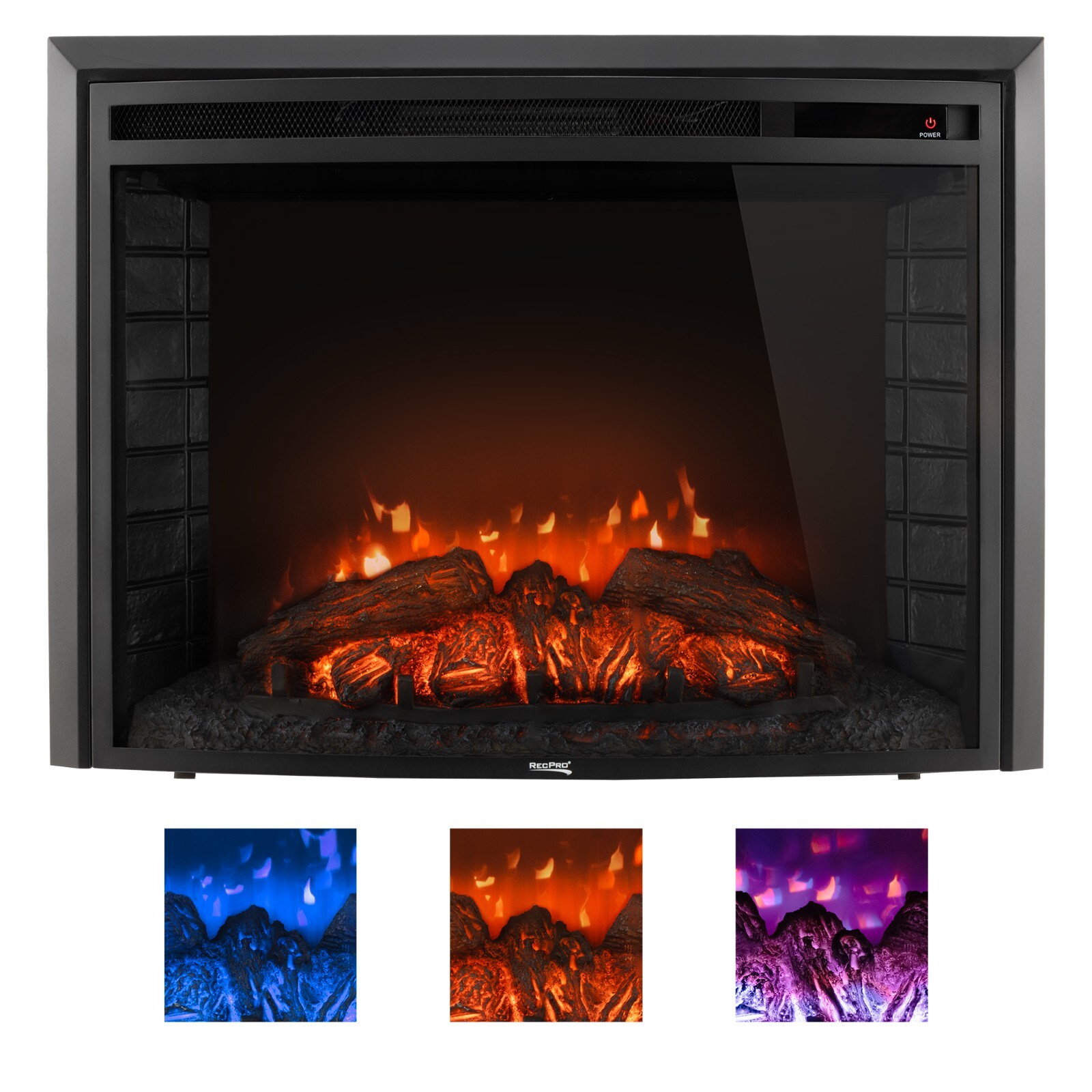 RecPro RV 28" Fireplace | Recessed Electric Fireplace | Glass with Log View