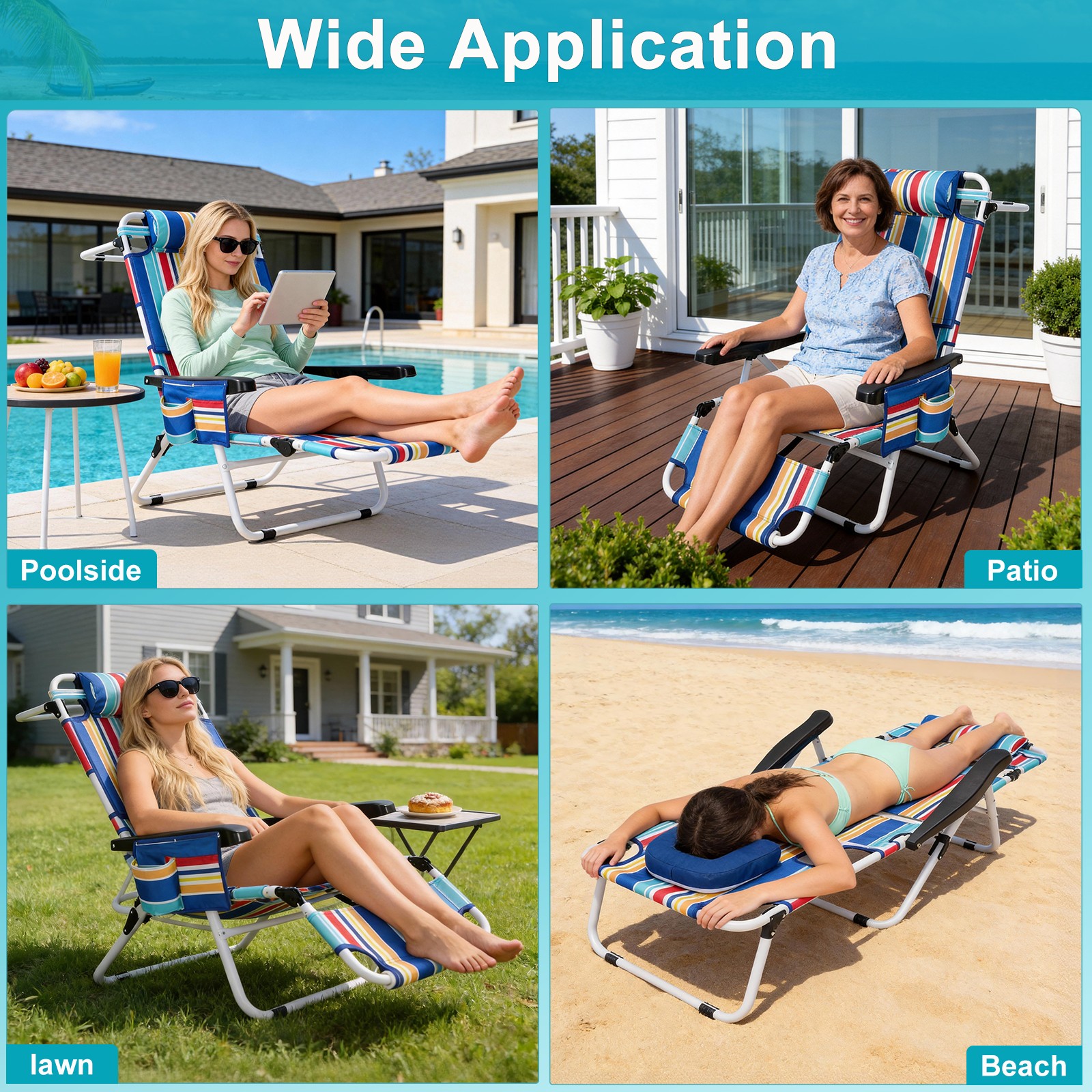 SLSY Tanning Chair with Face Hole 5-Levels Adjustable Reclining Poolside Lounger