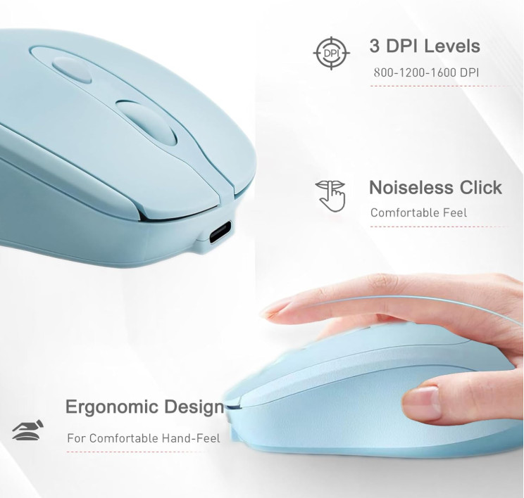 Bluetooth Wireless Mouse USBC for Laptop/Computer, Silent Rechargeable Mouse