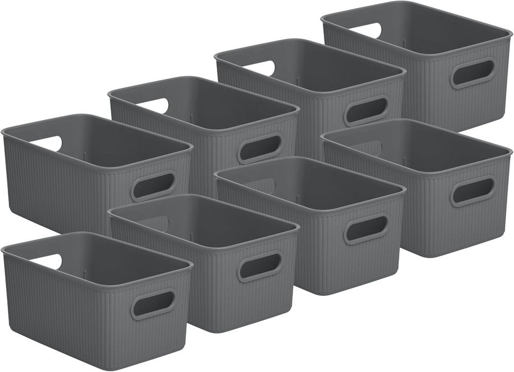 Decorative Plastic Basket Open Home Storage Bins Organizer Baskets, Medium, Grey