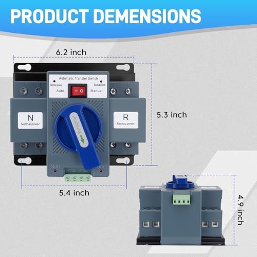 Dual Power Automatic Transfer Switch 110V 63A, ATS Generator Changeover, Manual/